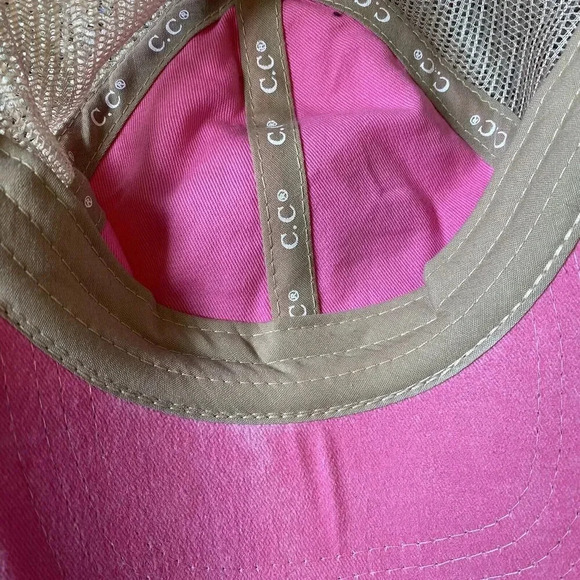 C C Beach Please Women Cap Hat Pink Beige Mesh Distressed Adjustable Barbiecore - Picture 4 of 13